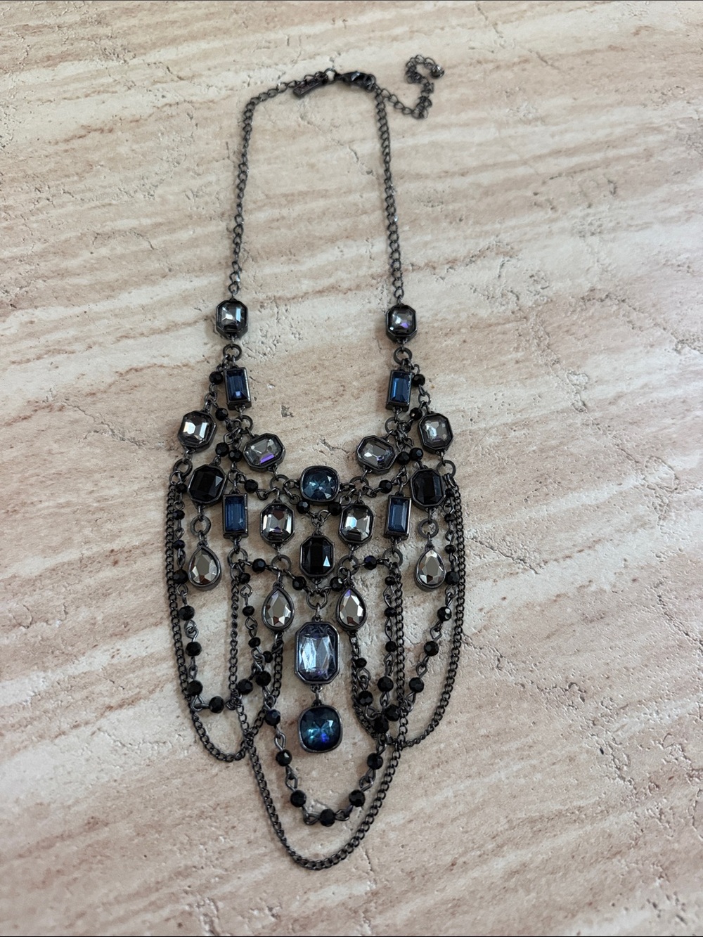 Gunmetal Multi-Stone Statement Necklace - Women Jewelry